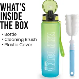 Tritan Sipper Watter Bottle 1 Ltr, Unbreakable, Leakproof Sipper For Adults, Motivational Water Bottle For Gym Office Home, Bpa-Free Non-Toxic,With Cleaning Brush & Strap (Green + Blue) image 1