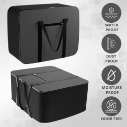 Kuber Industries Underbed Storage Bag|Rexine Jumbo Blanket Cover|Lightweight Storage Bag|Foldable Razai Bag|Zipper Storage Bag For Clothes with Handle|Large (Gray & Black) image 5