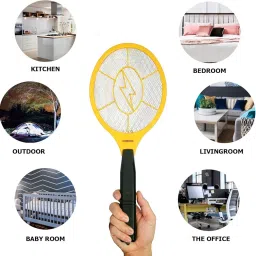 MeeTo Mosquito Protection Racket Bat in-Built Rechargeable Insect Killer Bat with Rechargeable Bedminton Fly Bugs Trap Bat for Home Bedroom Kitchen (Black) image 1