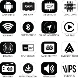 AUTO SNAP 9 Inches 22cm Android 12 Gorilla Glass Wireless Car Play IPS Display Car Stereo with 2GB RAM/32 GB ROM Android Auto Quad core IPS Capacitive Touch Panel with Gorilla Glass/WiFi/GPS/Steering Wheel Connectivity/BT Compatible Hyundai New Creta image 3