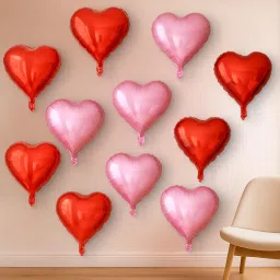 Party Propz Heart Balloons For Decoration - Set of 10 Pcs Red heart Foil balloons and Pink heart balloons | Hearts Shape Balloon | Anniversary Decoration Items | Red, Pink (Foil) image 4