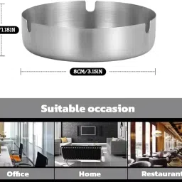 Quality Stainless Steel Ashtray, Classic Design, Ultra-lightweight, Ash Tray for Cigarette Bar Office And Home (Sliver) image 2