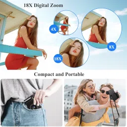 Digital Camera for Photography, WiFi 64MP 4K Vlogging Camera for YouTube, 3" 180° Flip Screen 18X Digital Zoom Compact Vlog Travel Cameras with 32GB TF Card & 2 Batteries, Black image 3