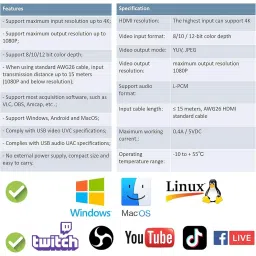 DooBuy 4K HDMI Game Capture Card, HDMI to USB 3.0, Video Audio Capture with Loop-Out - Full HD 1080p60, Record via DSLR Camcorder Action Cam, for Streaming, Teaching, Conference or Live Broadcasting… image 5