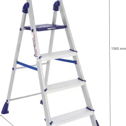 amazon basics Clamber Pro - Foldable Step Ladder, Firm Grip, 4 Steps (Aluminium Steps, Blue & Satin) image 3