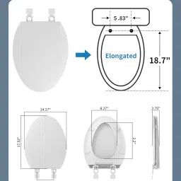 Hibbent Elongated Toilet Seat with Oval Cover, Soft Close Toilet Seat, Easy to Install,Never Loosen Hinge to Prevent Shifting, Non-slip Seat Bumpers and Easily Cleaning(White) image 1