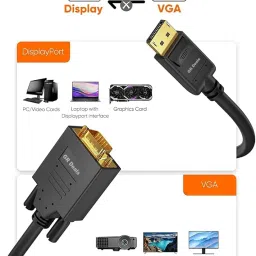 Uni-Directional DisplayPort to VGA Cable - 6 Feet (Black) - Gold-Plated Connector for Connecting Laptop/PC DisplayPort to a VGA Monitor/Projector. (BLACK) (PACK OF 4) image 3