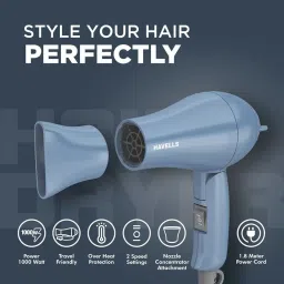 Havells Foldable Hair Dryer (With Nozzle) | Pastel Blue | HD 1835 image 3
