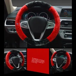 NIKAVI Fur Car Steering Wheel Cover (Medium O-Type)(Red) image 2