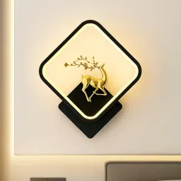 TRIXY Modern Globe Wall Light Lamp Shade for Home Decor | Elegant Gold Wall Lamp | Decorative LED Wall Sconce for Living Room, Bedroom, Hallway | Metal Wall Mounted Light (Deer-Square-BlackGold) image 2