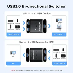 DooBuy USB 3.0 Switch Selector, 2 in 1 Out USB Switcher for 2 Computers Share 1 USB Devices Or Two USB Device Share 1 Computer Support Mouse, Keyboard, Scanner, Printer, Etc image 3