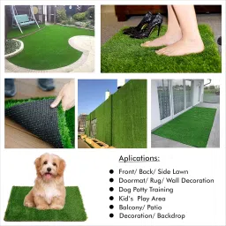 YAZLYN COLLECTION Polyester Blend High Density Artificial Grass Carpet for Terrace, Roof, Garden with 4 Layers Protection(yc_grassmatdoor_5 X 6 Feet) - Home Furnishing image 5