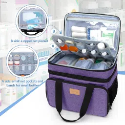 LUXJA 2 Layers Medicine Bag with Detachable Divider, Pill Bottle Organizer Suitable for Home or Travel Use, Purple image 1