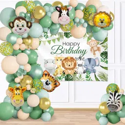 Special You Jungle Theme Birthday Decoration Kit for Baby Boy with Jungle Wall Poster, Animal Foil Balloon Set, Green Balloons for Decoration, Animal Theme Birthday Party Decorations- 58 Pcs image 4