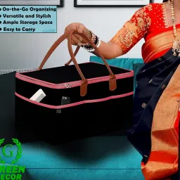 GREEN DECOR-Non Woven Fabric Diaper Caddy Bag with Handles & Zip Lock for Smart Mothers Baby Diaper Caddy Wipes Felt Storage Organizers,Foldable & Portable(Black&Tan&Pink-15X10X8 Inch) image 5