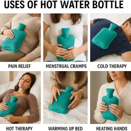 Hot Water Bag for Pain Relief, Blue, Leak-Proof Rubber, 34 x 22 cm image 1