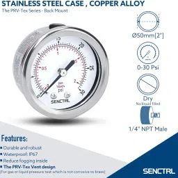 SENCTRL 0-30 Psi Low Pressure Gauge, 2" Dial Size, 1/4 NPT Back Mount, Waterproof, Stainless Steel Case, for Water Oil Air Pressure Test image 1
