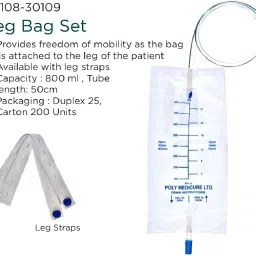 Uro-Care Leg Urine Collecting Bag set with Non Return Valve DB-1060L, Capacity - 800 ml (Pack of 5) image 3