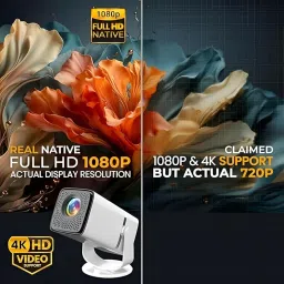 Atom 3X | Real Full HD 1080p Native, Automatic Android iOS Projector | 300 ISO | Rotatable Design | 4K HDR Support | Inbuilt Netflix,| ARC-HDMI, USB, WiFi-6, BT, Screen Mirroring (PNS-P16) image 1