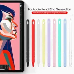 OJOS Silicone Sleeve Compatible with Apple Pencil Case 2nd Generation Silicone Case Sleeve Cover Holder Grip Skin + 2 Nib Covers Tip Cap Pouch Protective Case, Black image 1
