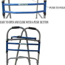 Kds Surgical Height Adjustable Foldable Patients And Adults Walking Stick Walker - Grey And Blue With Wheel (wls009 grey black with wheel) image 1