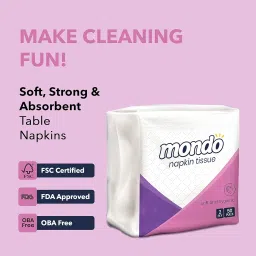 Mondo Napkin Tissue Paper (Size 30x30 centimetres, 2 Ply, 50 Pulls) | Pack of 5 Boxes | 100% Food & Skin Safe FDA Approved, OBA Free | Use in Kitchen & Dining, Catering, School & Office image 4