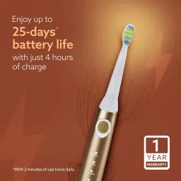 AGARO COSMIC MAX Sonic Electric tooth brush for adults with 5 modes, 7 brush heads, 1 Interdental head and rechargeable with 4 hours charge lasting up to 25 days (Champagne Gold) image 3