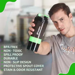 Gym Shaker Bottle, Shakers for Protein Shake 500 Ml with 2 Storage Compartment Gym protein shaker for workout (Pack of 1, Black) image 2