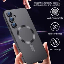 DIZORO Samsung S24 Fe Case, Compatible with Mag Safe, Matte Luxury Metallic Luster Flexible TPU Wireless Charging Shockproof Case with Camera Protector Back Cover (Black) image 3