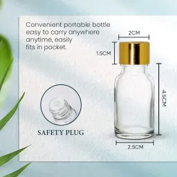 15 ml Clear/Transparent Round Empty Glass Bottle/Golden Cap/Refillable, For Essential Oils, Perfumes (Pack Of 3) image 4
