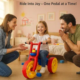 Kids Tricycle with Horn, Ergonomic Seat, Wide Wheels for Stability, Non-Toxic Durable Plastic, Red and Blue image 3