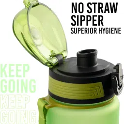 Tritan Sipper Watter Bottle 1 Ltr, Unbreakable, Leakproof Sipper For Adults, Motivational Water Bottle For Gym Office Home, Bpa-Free Non-Toxic,With Cleaning Brush & Strap (Green + Blue) image 4
