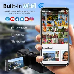 4k Camcorder Video Camera,UHD 64MP Vlogging Camera for YouTube with 3" 270° Flip Screen, 18X Zoom/WiFi/Webcam/32GB Card/Built-in 2500mAh Battery/Microphone(Black) image 4