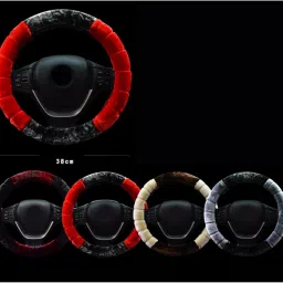 NIKAVI Fur Car Steering Wheel Cover (Medium O-Type)(Red) image 5
