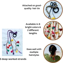 Zippy Flora Boho Handmade Colorful Hair Strings for Navratri/Ethnic Look/Bohemian Styling, Colorful Braided Hairband, Thread Hair Accessories & Extensions (Full Length (20-22inch), Grey) image 2