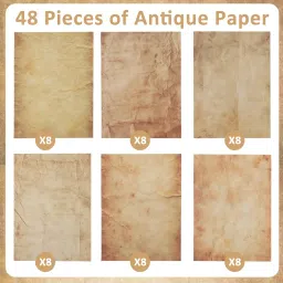 OFIFO® 48 Sheet DIY Scrapbooking Papers, Double-Sided Crinkle Texture Printed Retro Yellowish Background Papers 100 GSM Writing Papers Decorative Papers for DIY Crafting, Gift, 11''x8.5'' image 2