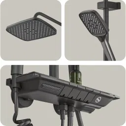 Backline 4-Function Shower Panel for Bathroom | Temperature Display Full Shower Set | Hot & Cold Mixer System with Rainfall Overhead Shower, Hand Shower & Jet Spray | Wall Mount | Gun Grey Finish image 3