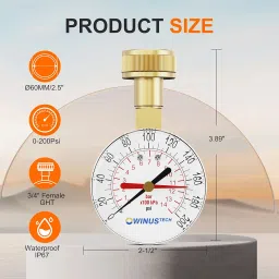 Water Pressure Gauge 3/4" Female,0-200 PSI Pressure Gauge Water Pressure Test Gauge for Home,2.5" Dial Pressure Gauge. image 1