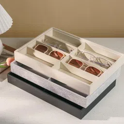 MYADDICTION Glasses Case 8 Grids Sturdy Sunglasses Storage Box for Watches Beads Jewelry Gray image 2