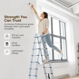 BonKaso Telescopic Ladder, 16 Steps, 5M Extended Length, Silver image 4