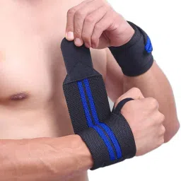 RAHA S.G Athletic Wrist Support Wrap & Band, Black and Blue, Adjustable Design with Hook-and-Loop Closure, for Weightlifting and CrossFit image 1
