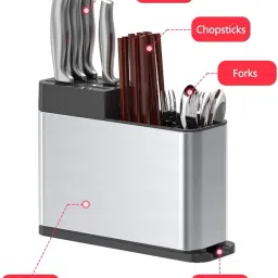 Healthcons Stainless Steel Spoon Holder - Spoon Stand for Kitchen Steel - Countertop Holder for Spoons, Forks, Knives, Spatula - 15L x 10W x 10H cm (Black) image 5