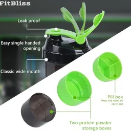 Gym Shaker Bottle, Shakers for Protein Shake 500 Ml with 2 Storage Compartment Gym protein shaker for workout (Pack of 1, Black) image 1