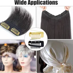 ADORNISH 6 Wig Clips with Safety Pins, 10-Teeth Hair Extension Combs, Invisible Snap Grips for Headscarf, Dupatta, Hijab (6 pin (3 gold 3 black)) image 3