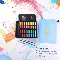 Chrome Professional Watercolor Pigment Solid Kit 36 Colors Paint Set Portable With Water Brush Pen & Paper Painting Art Supplies image 5