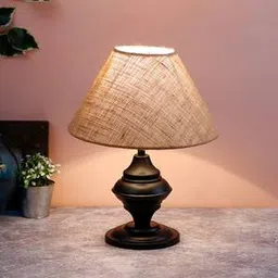 devansh Valentin Beige Natural Fiber Shade Table Lamp with Black Iron Base-picture-20