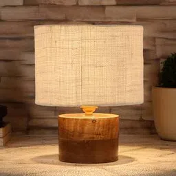 devansh Daenerys White Jute Table Lamp With Natural Wood Base-picture-13