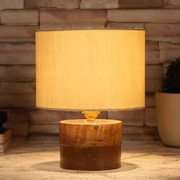 devansh Conrad Off-White Cotton Table Lamp With Natural Wood Base-picture-20