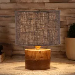 devansh Demina Grey Jute Table Lamp With Natural Wood Base-picture-19