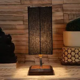 devansh Ellery Black Cotton Table Lamp With Square Brown Wood Base-picture-14